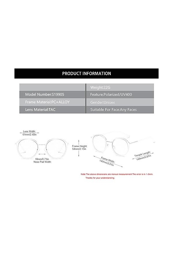 HCHES Lunettes de soleil polarisées rondes pour femmes, monture en métal, lunettes de soleil pour femmes, lunettes roses miro
