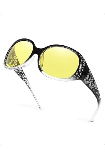 SIPHEW Lunettes de conduite polarisées à vision nocturne enveloppantes : design rétro, protection UV, anti-reflets, strass ét