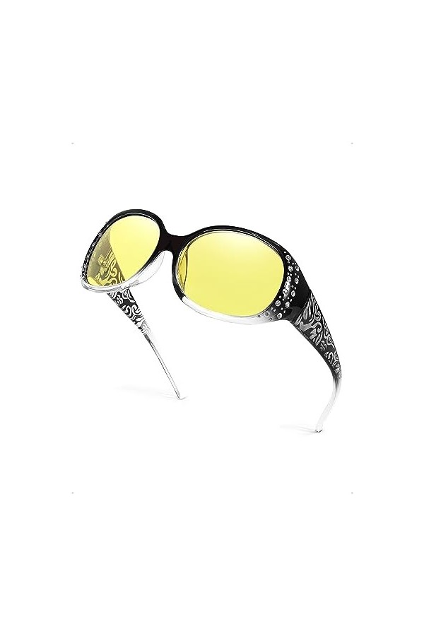 SIPHEW Lunettes de conduite polarisées à vision nocturne enveloppantes : design rétro, protection UV, anti-reflets, strass ét