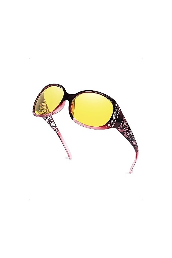 SIPHEW Lunettes de conduite polarisées à vision nocturne enveloppantes : design rétro, protection UV, anti-reflets, strass ét