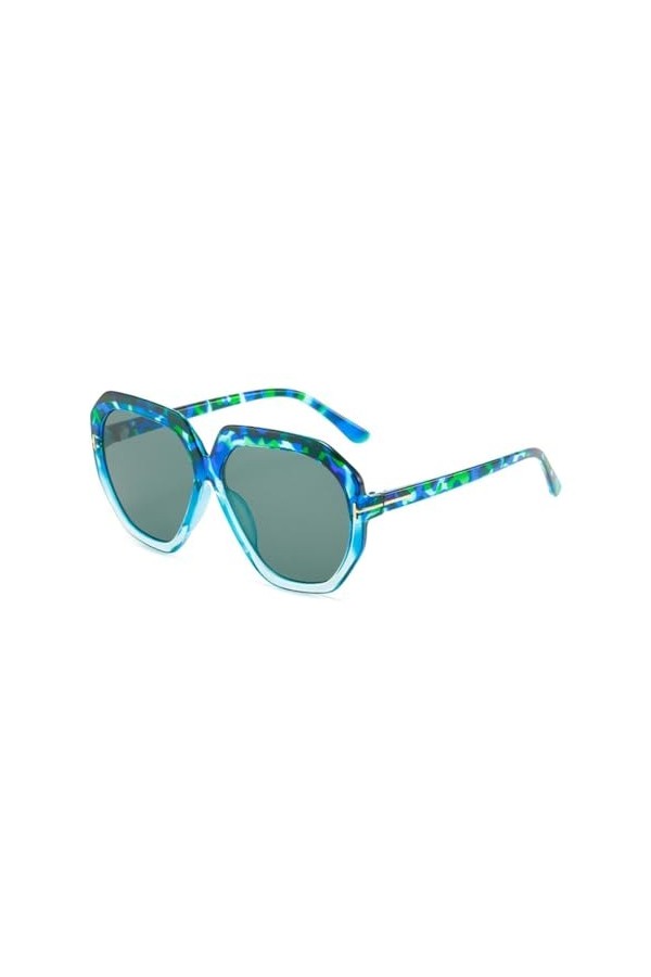 HPIRME Lunettes de soleil hommes femmes surdimensionnées ovales noir jaune dames lunettes de soleil, fleur bleue vert, taille
