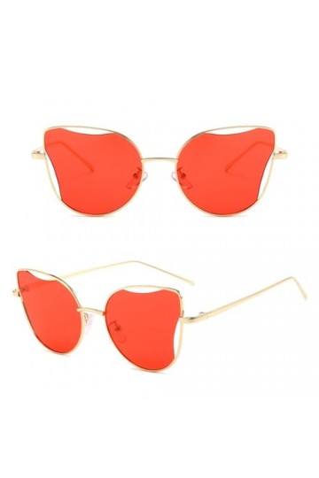 HPIRME Lunettes de Soleil Oeil de Chat Femmes Métal Creux Petit Cadre Punk Sun Galsses Dames Lunettes Rouges, C3 Or Rouge, Ta