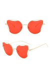HPIRME Lunettes de Soleil Oeil de Chat Femmes Métal Creux Petit Cadre Punk Sun Galsses Dames Lunettes Rouges, C3 Or Rouge, Ta