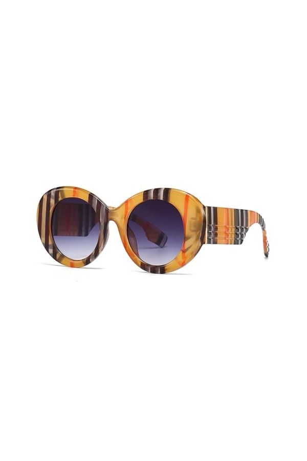 HCHES Lunettes de soleil rondes surdimensionnées pour femmes, lunettes de soleil punk à rayures vintage pour lunettes pour ho