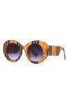 HCHES Lunettes de soleil rondes surdimensionnées pour femmes, lunettes de soleil punk à rayures vintage pour lunettes pour ho