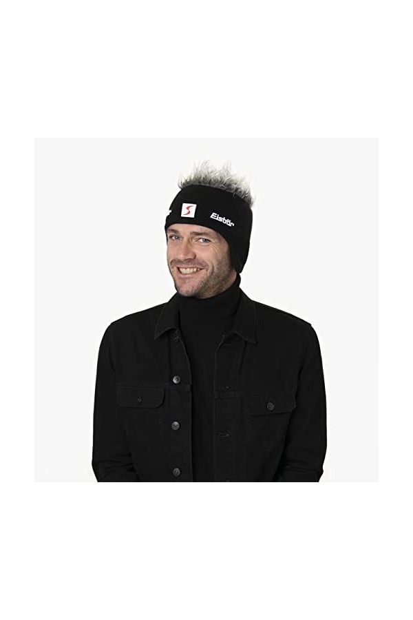 Eisbär Cocker Bonnet de ski en polaire avec bracelet en cuir, Noir , Taille Unique