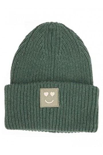 Zwillingsherz Bonnet Slouch avec laine Bonnet tricoté de qualité supérieure avec cœur smileys Patch pour femme fille garçon B