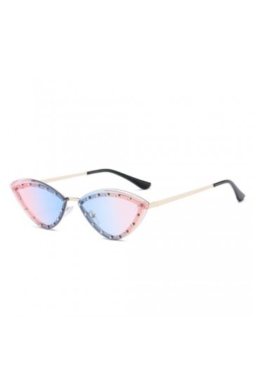 HPIRME Lunettes de Soleil Vintage Oeil de Chat Femmes sans Monture Objectif Océan Femme Triangle Strass Lunettes de Soleil Nu