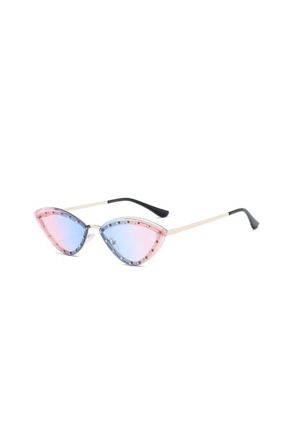 HPIRME Lunettes de Soleil Vintage Oeil de Chat Femmes sans Monture Objectif Océan Femme Triangle Strass Lunettes de Soleil Nu
