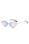 HPIRME Lunettes de Soleil Vintage Oeil de Chat Femmes sans Monture Objectif Océan Femme Triangle Strass Lunettes de Soleil Nu