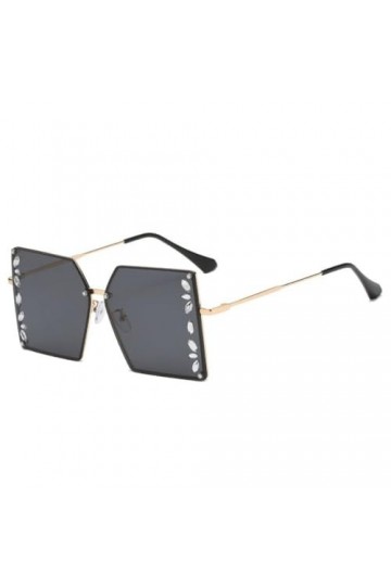 MUTYNE Lunettes de soleil carrées sans monture en strass pour femme - Lunettes de soleil de luxe surdimensionnées - Nuances d