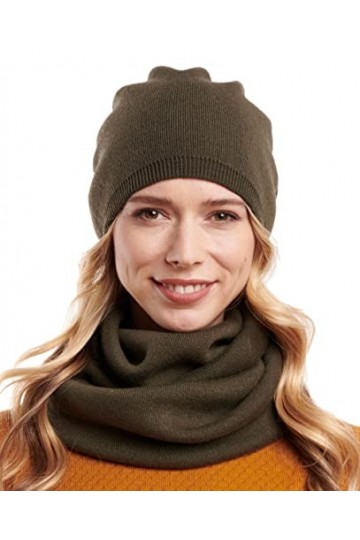 Hilltop Set dhiver en coton pour femmes, composé dune écharpe dhiver et dun bonnet tricoté, Ensemble Hiver:olive