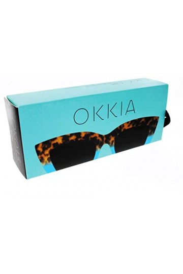Okkia - Lunettes de soleil femme SUN Modèle CLAUDIA 013 Havane Bleu de forme Papillon rétro tendance dessinée en Italie