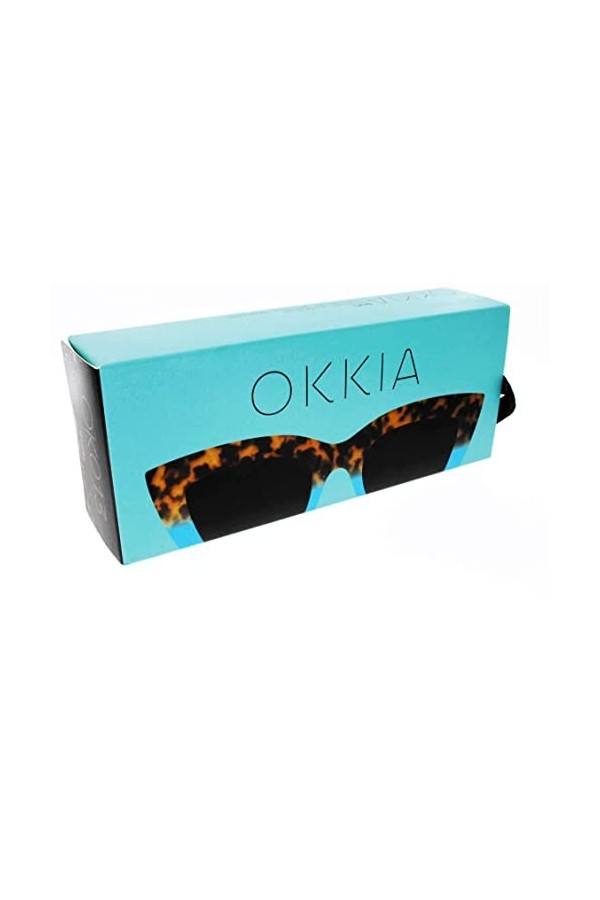 Okkia - Lunettes de soleil femme SUN Modèle CLAUDIA 013 Havane Bleu de forme Papillon rétro tendance dessinée en Italie