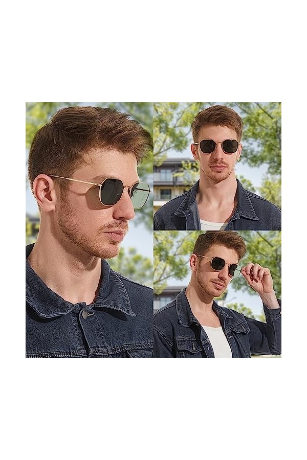 VIVIENFANG Lunettes de soleil aviateur classiques polarisées hexagonales carrées pour femmes et hommes, lunettes de soleil po