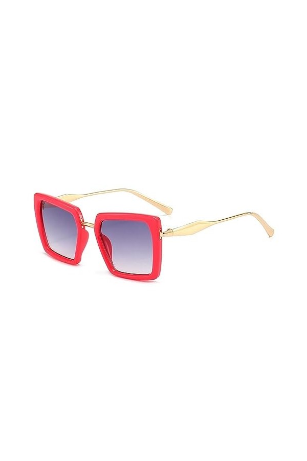 HPIRME Femmes carré lunettes de soleil femme vert bleu lunettes de soleil Vintage lunettes noir nuances UV400, rouge, taille 