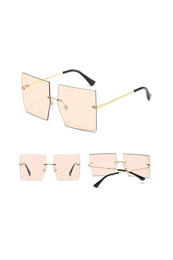 HPIRME Lunettes de soleil carrées vintage femmes lunettes de soleil sans monture surdimensionnées nuances femme clair, 7, tai