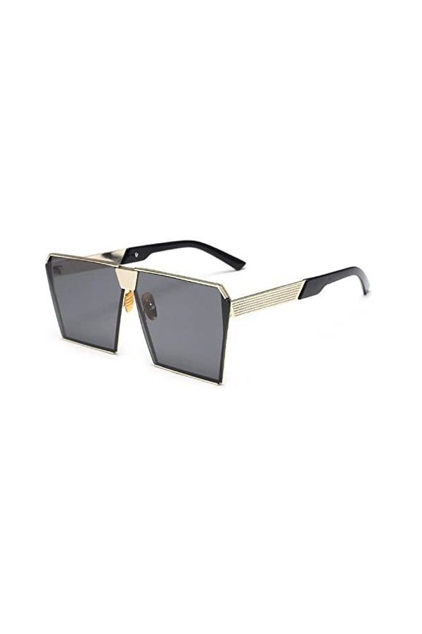 HPIRME Lunettes de soleil surdimensionnées monture en métal carré femmes miroir lunettes de soleil hommes UV400 grandes nuanc