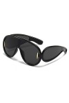 Lunettes de soleil Punk Femmes Hommes Hip Hop One Piece Lunettes de soleil UV400 Shades Mirror Eyewear, Noir, taille unique