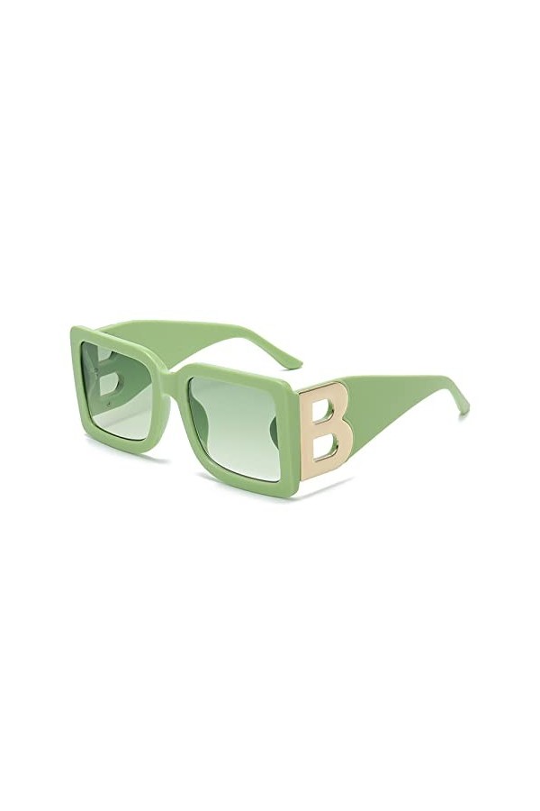HPIRME Lunettes de soleil carrées surdimensionnées à la lettre Femmes UV400 Lunettes de soleil rétro, WTY118 Vert, taille uni