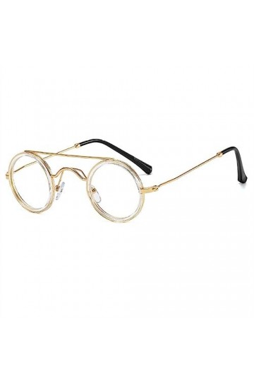 HPIRME Lunettes de soleil rondes rétro femmes roses océan nuances UV400 hommes lunettes de soleil en métal, transparent clair