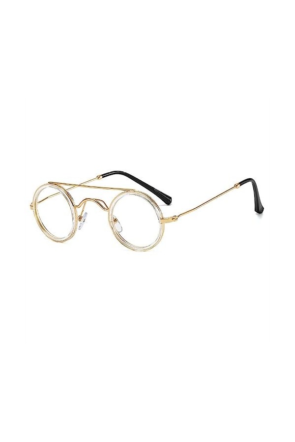 HPIRME Lunettes de soleil rondes rétro femmes roses océan nuances UV400 hommes lunettes de soleil en métal, transparent clair