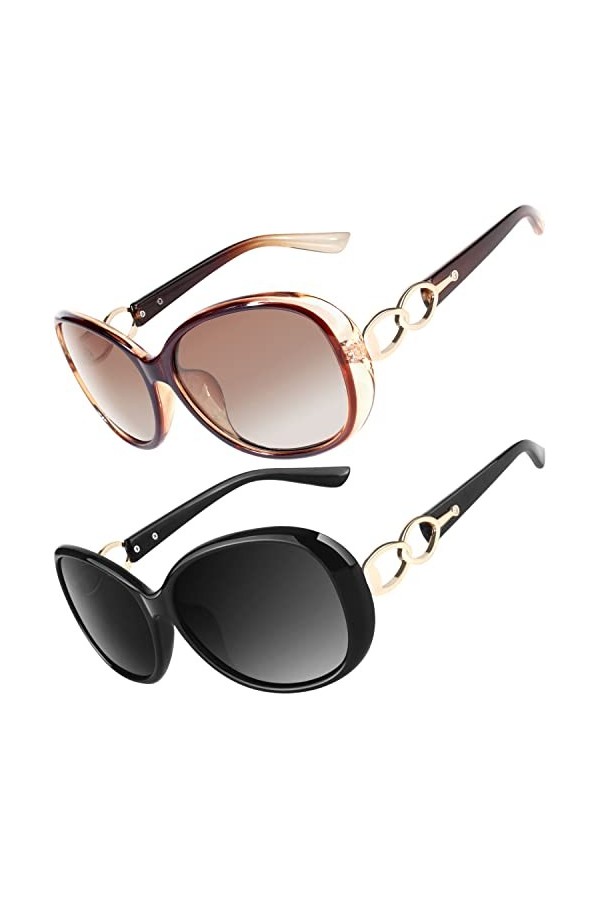 CGID Lunettes de Soleil Femme Polarisées Retro Grand Cadre Designer surdimensionné Protection UV400 Avec Strass MJ85