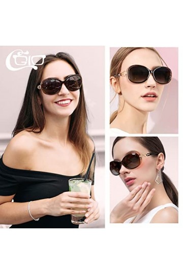 CGID Lunettes de Soleil Femme Polarisées Retro Grand Cadre Designer surdimensionné Protection UV400 Avec Strass MJ85