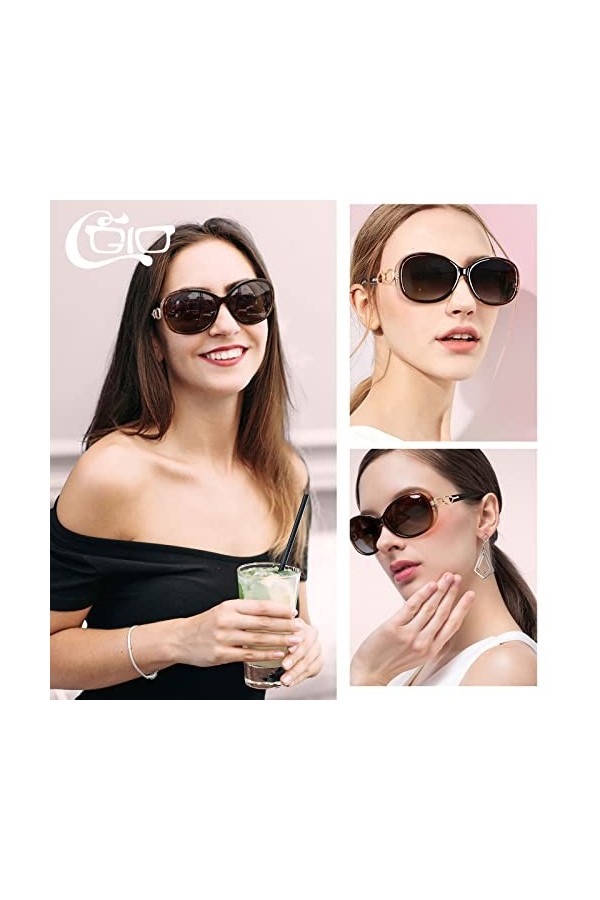 CGID Lunettes de Soleil Femme Polarisées Retro Grand Cadre Designer surdimensionné Protection UV400 Avec Strass MJ85