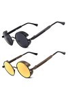 RONSOU Steampunk Style Ronde Vintage Polarisées Lunettes de Soleil Rétro Lunettes UV400 Protection Métal Cadre Cadre Noir Len