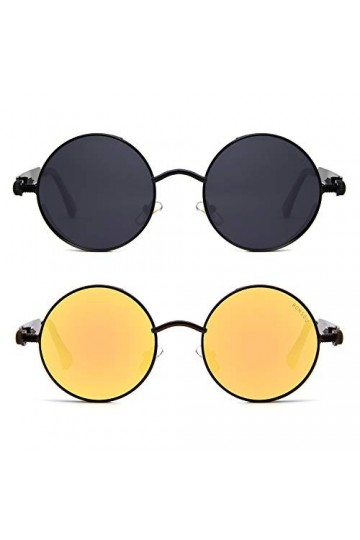 RONSOU Steampunk Style Ronde Vintage Polarisées Lunettes de Soleil Rétro Lunettes UV400 Protection Métal Cadre Cadre Noir Len