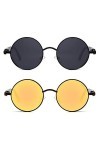RONSOU Steampunk Style Ronde Vintage Polarisées Lunettes de Soleil Rétro Lunettes UV400 Protection Métal Cadre Cadre Noir Len