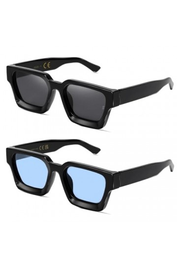 SHEEN KELLY 2PCS Lunettes de Soleil Retro Rectangle Epais Chunky Femmes Hommes Trendy Narrow Square Black Tortie Frame Fashio