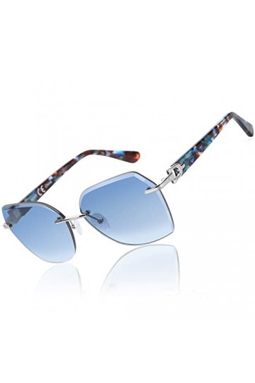 ZENOTTIC Lunettes de soleil sans monture pour femme - Grands verres géométriques surdimensionnés - Coupe diamant - Protection