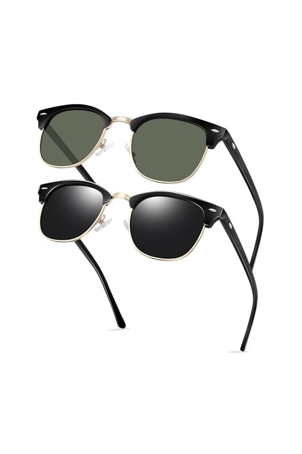 KANASTAL Lunettes de Soleil Polarisées Hommes et Femmes Lunettes de Soleil Demi-Monture Métal Classiques Lunettes de soleil R