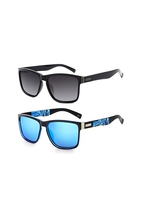 ANDOILT Vintage Lunettes de Soleil Polarisées pour Homme et Femmes Rétro Classiques UV400 Protection Lunettes Bleu Sport Mont