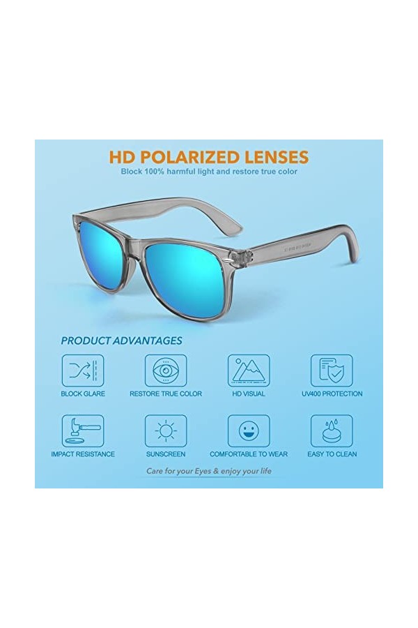 LINVO Lunettes de Soleil Polarisées pour Homme Femme Classique Lunettes de Conduite Anti-UV Lunettes de Soleil Design Rétro d
