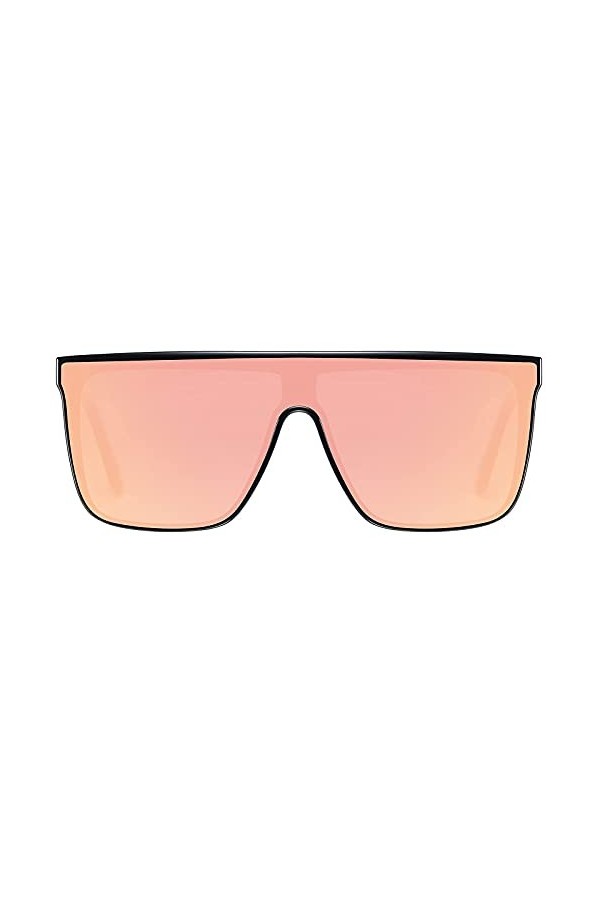 H HELMUT JUST Lunettes de Soleil Femme Carrée Grand Cadre Verres Rose Mioir en Nylon Monture en TR90 Branche en Acétate