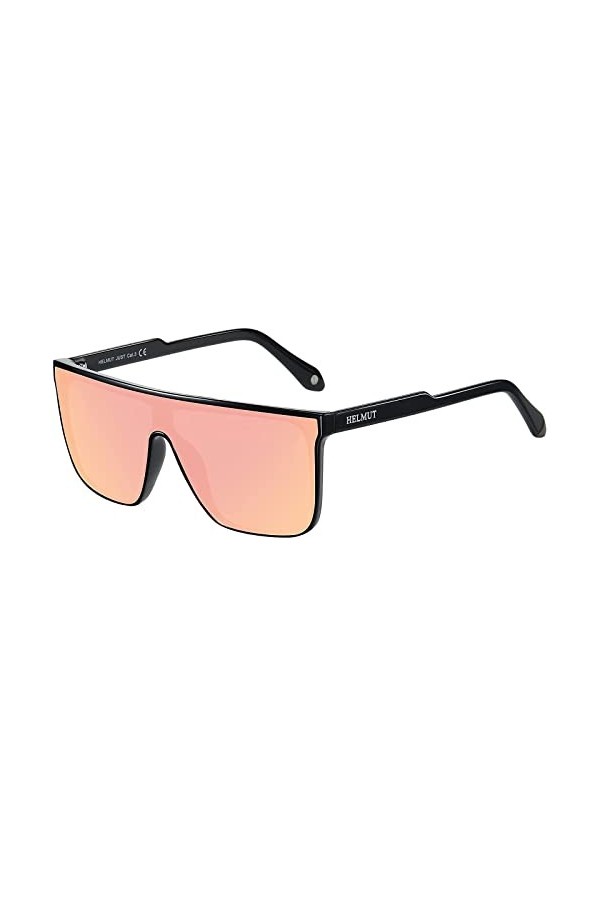 H HELMUT JUST Lunettes de Soleil Femme Carrée Grand Cadre Verres Rose Mioir en Nylon Monture en TR90 Branche en Acétate