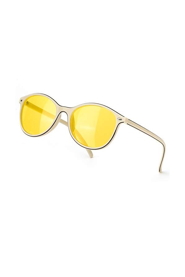 TJUTR Lunettes de nuit polarisées pour femmes Hd Night-Vision Yellow Lens Reduce Glare Safety Nighttime Cadre beige/Objectif