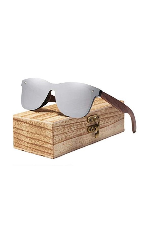KINGSEVEN Lunettes de soleil polarisées pour homme et femme - Protection UV - Monture en bois de noyer - Argenté - Argenté.,