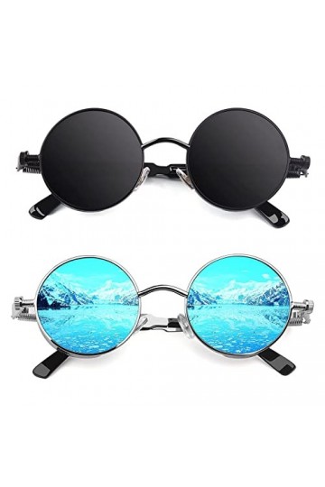 CGID E72 Lunettes de soleil polarisées inspirées du style retro Steampunk en cercle métallique rond pour hommes 2 Paires