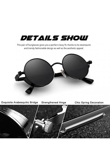 CGID E72 Lunettes de soleil polarisées inspirées du style retro Steampunk en cercle métallique rond pour hommes 2 Paires