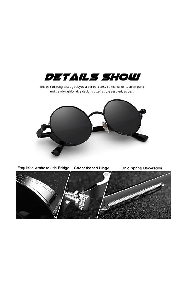 CGID E72 Lunettes de soleil polarisées inspirées du style retro Steampunk en cercle métallique rond pour hommes 2 Paires