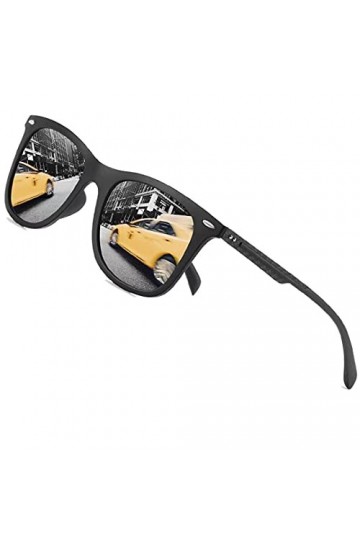 PUKCLAR Lunettes de soleil polarisées pour homme et femme avec verres miroir Noir, Monture noire C1 / lentille noire