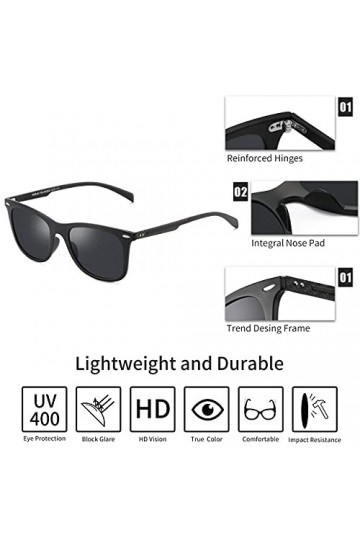 PUKCLAR Lunettes de soleil polarisées pour homme et femme avec verres miroir Noir, Monture noire C1 / lentille noire