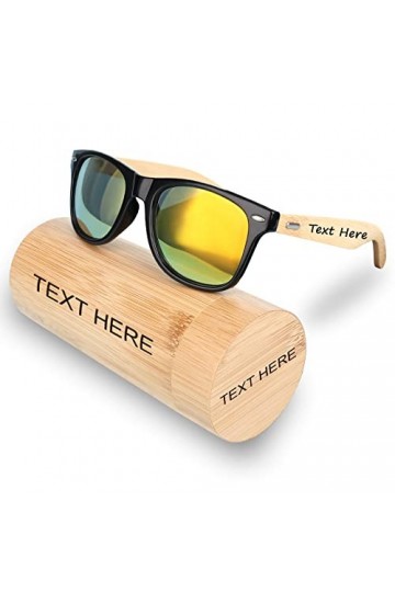 Dinikally Lunettes de soleil personnalisées avec bras en bois gravé avec étui à lunettes en bambou gravé pour homme et femme