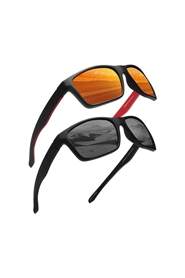 JIM HALO Lunettes de Soleil Polarisées Miroir Enrouler Autour Conduite Pêche Hommes Femmes Gris miroir/Orange miroir 