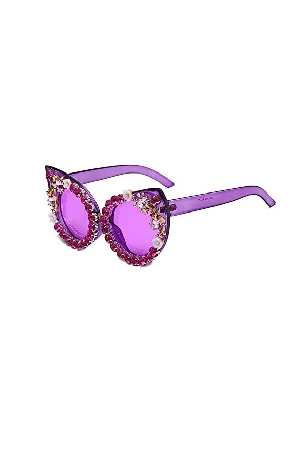TIYETA Lunettes De Soleil Rétro Pour Femmes Lunettes De Soleil À Diamant En Strass UV400 Bling Cat Eye Glasses Crystal Sungla