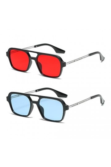 YUELUQU Lunettes de soleil aviateur rectangulaires rétro pour homme et femme - Lunettes de soleil vintage années 70 - Lunette